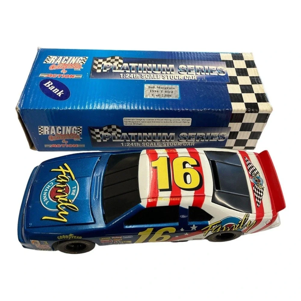 Ted Musgrave #16 Family Channel 1994 T-Bird 1/24 Scale DieCast Car Bank Action